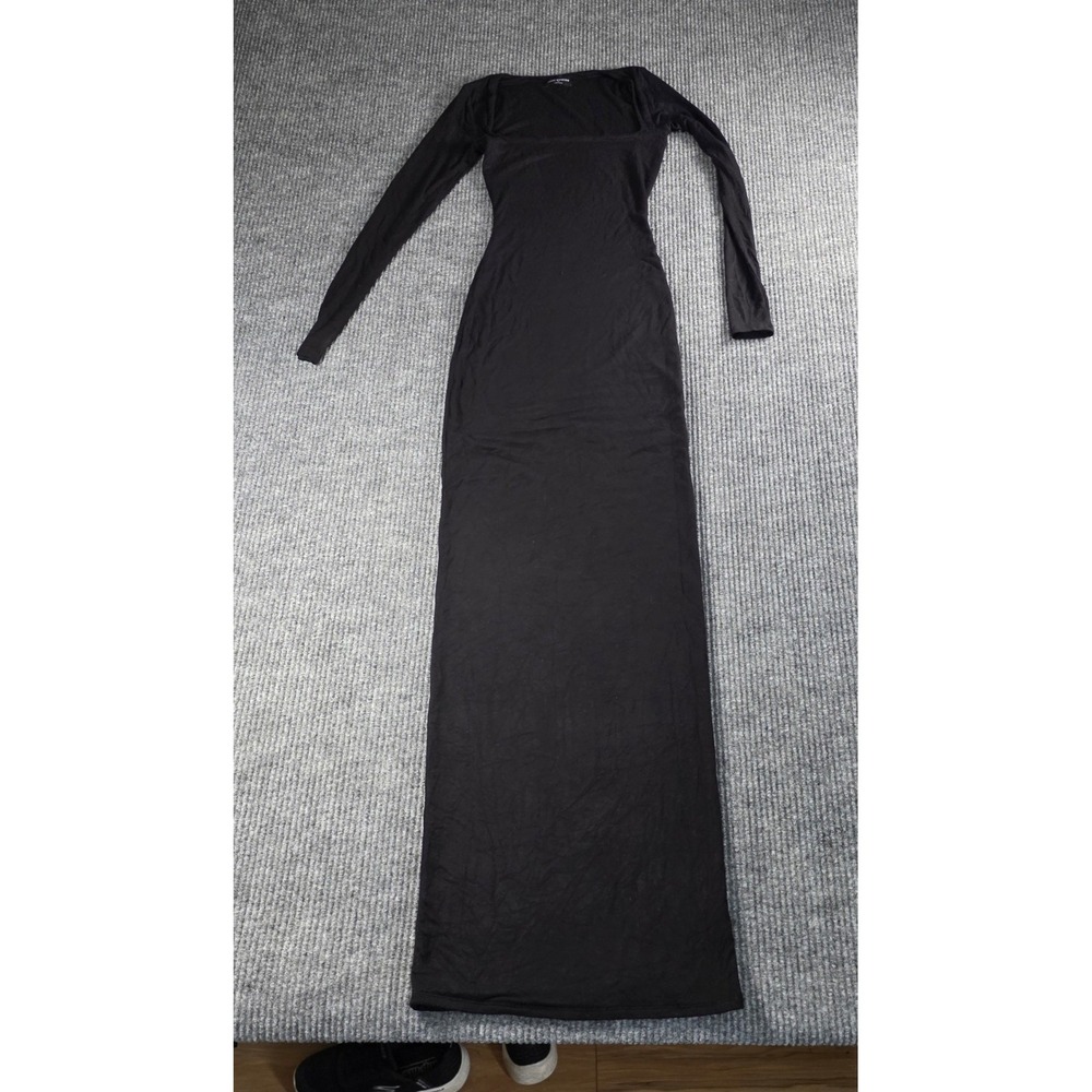 Naked Wardrobe Black Long Sleeve Square Neck Bodycon Maxi Dress XS